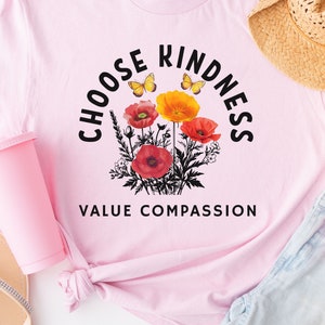 VALUE COMPASSION & Wählen Kindness T-Shirt, Respekt andere Tshirt. Freundlichkeit und Mitgefühl Baumwoll-T-Shirt, Frauen positive Nachricht T-Shirt Geschenk