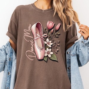 Comfort Colors® Dance Mom Ballet Slipper T-Shirt, Ballerina Mom Tee Gift with Floral Design, Cute Dance Recital Shirt for Proud Moms