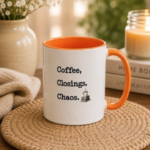 Escrow Officer-mugg, kaffestängningar kaos Escrow-present titel företag kaffekopp rolig stängningsdag kontorspresent