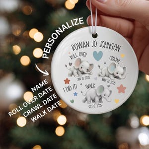 Regalo per le tappe fondamentali della nascita, addobbo natalizio personalizzato per neonati, ricordo dei primi passi, addobbo elefante personalizzato, regalo per il primo anno di vita del neonato