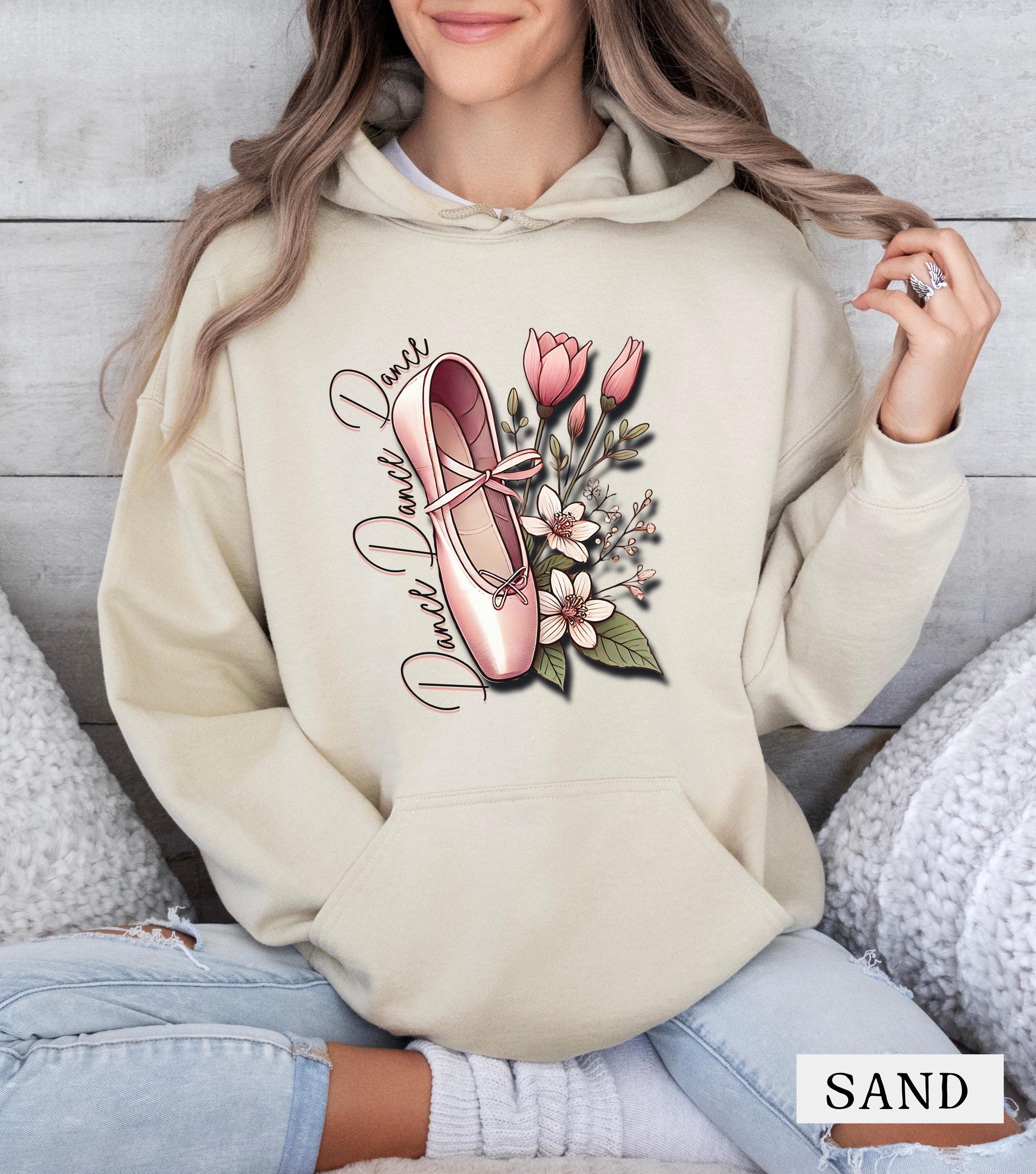 Ballet Dance Hoodie: Pink Pointe Shoe Floral Sweatshirt - Etsy