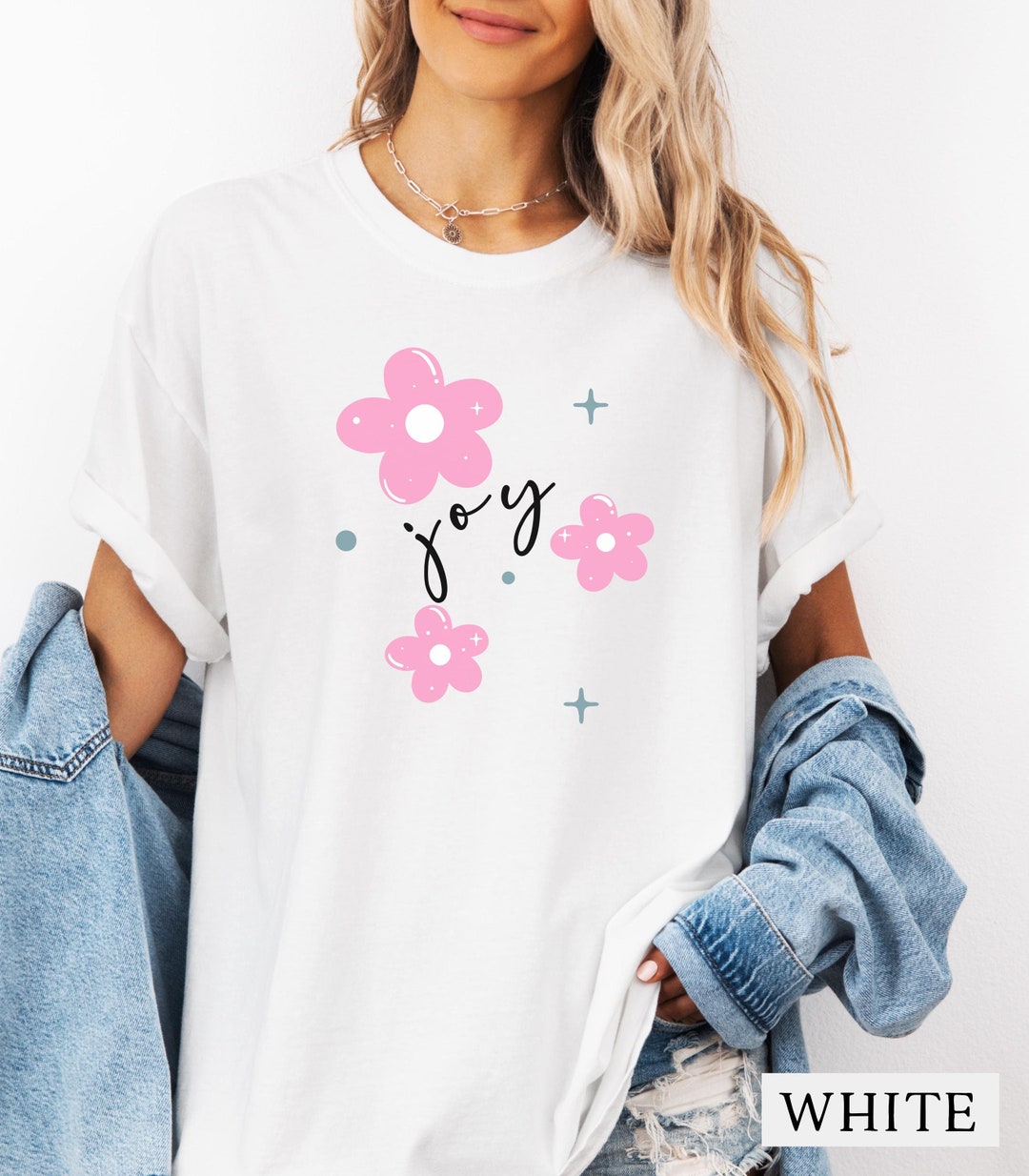 Pink Joy Color Comfort Colors® Joy Shirt: Minimalist Pink Floral Tee, Floral Joy T ...