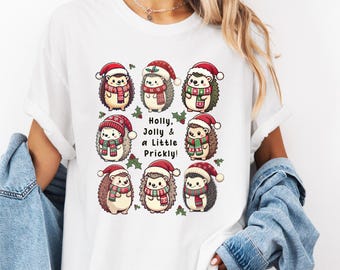 Holiday Hedgehog Comfort Colors® T-Shirt, Festive Hedgehog Tee, Unisex Christmas Gift for Hedgehog Lovers, Coquette Hedgehogs Xmas Apparel