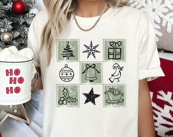 Distressed Checkered Christmas Graphic Tee: Comfort Colors Trendy Holiday Shirt