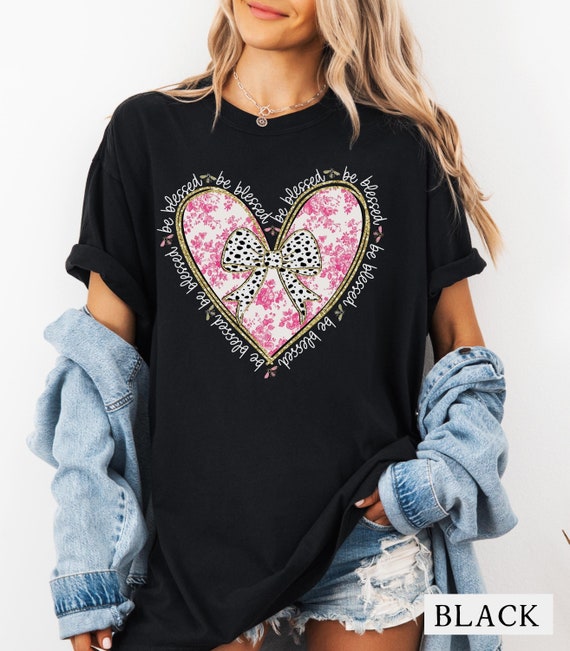 Pink Heart Toile Graphic Tee Bee Bow Chinoiserie Comfort