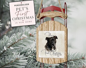 Personalized New Home Pet Ornament, Custom Dog Cat Bird Ornament, First Christmas in New Home Ornament, Wooden Sled Ornament
