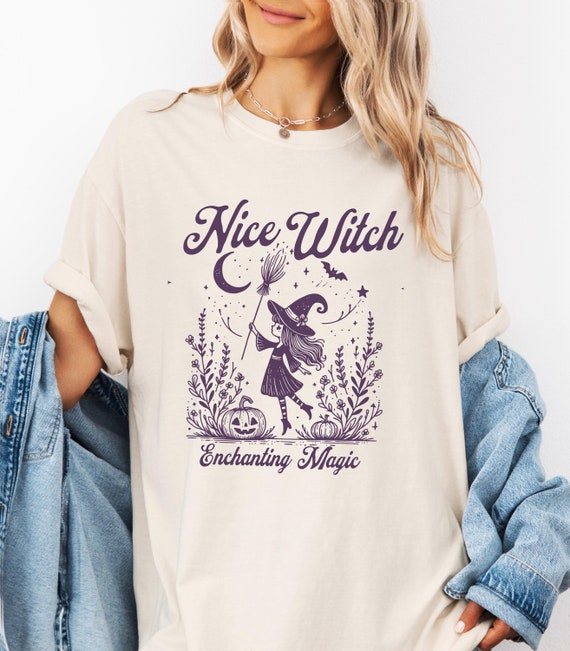 Whimsical Retro Halloween T-shirt, Cottagecore Witch, Comfort Colors® Tee, Witch Design, Halloween Magic, Cute Witch Tshirt