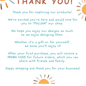 May include: White background with the words "THANK YOU!" in brown. Text expresses gratitude for exploring products and invites customers to follow the shop. Includes the shop name "CHEERFUL SOUL COLLECTIVE".
