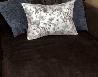 Floral Pillow with Remote Pocket, Gray and Teal, Made in USA