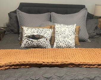 Handmade Leaf Minky Throw Pillow with Pocket – Remote Storage, Made in USA
