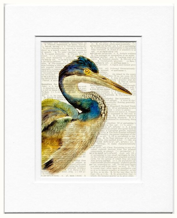 Heron Bird dictionary print Etsy