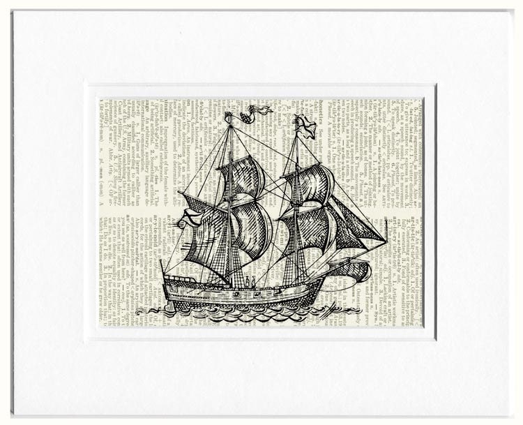 Sail Ship dictionary page print Etsy