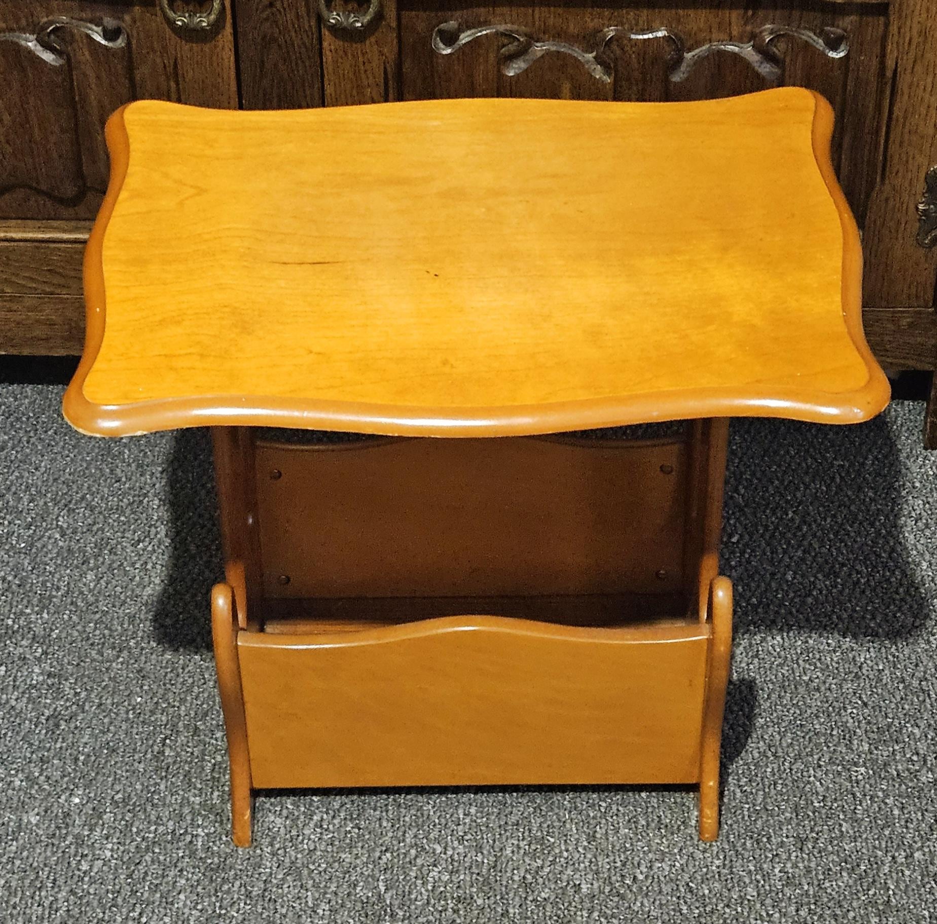 Vintage Wooden Side Table With Magazine Rack – Solid Wood End