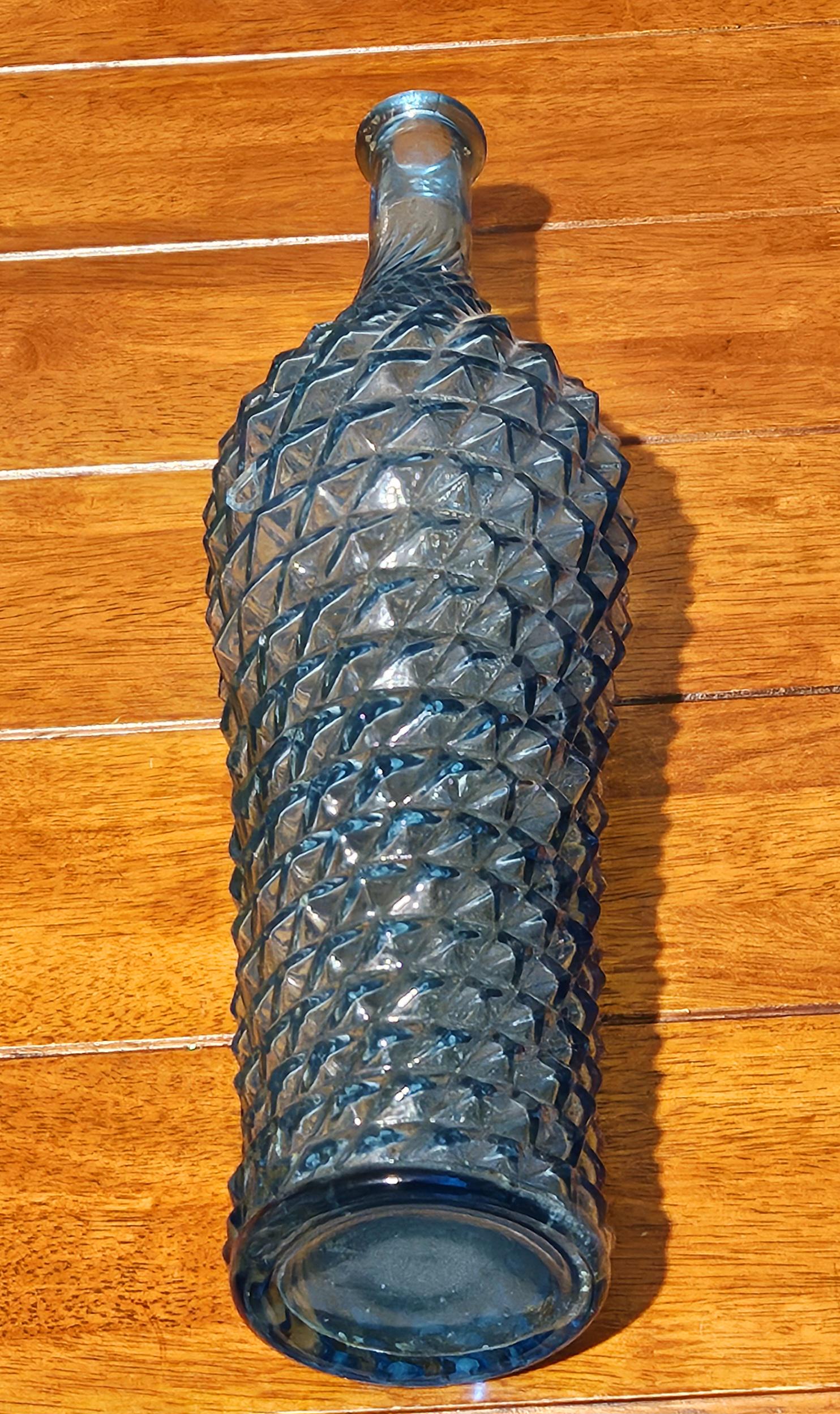Vintage 1960s Empoli Rossini Aqua Glass Genie Bottle, Diamond