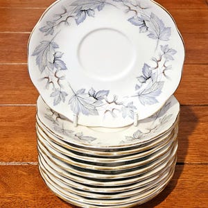 Royal Albert Silver Lönn Engelskt Benporslin Fattallrikar x 10 Grå Vit & Guldkant Vintage