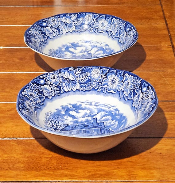 Vintage 80s Liberty Blue Staffordshire Ironstone 8.75” Round