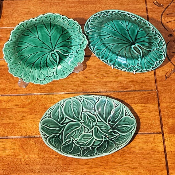 ウェッジウッド 1900年代中盤　マジョリカ焼き Green Leaf5枚セット アンティーク ウェッジウッド マジョリカ キャベツの葉柄サラダ