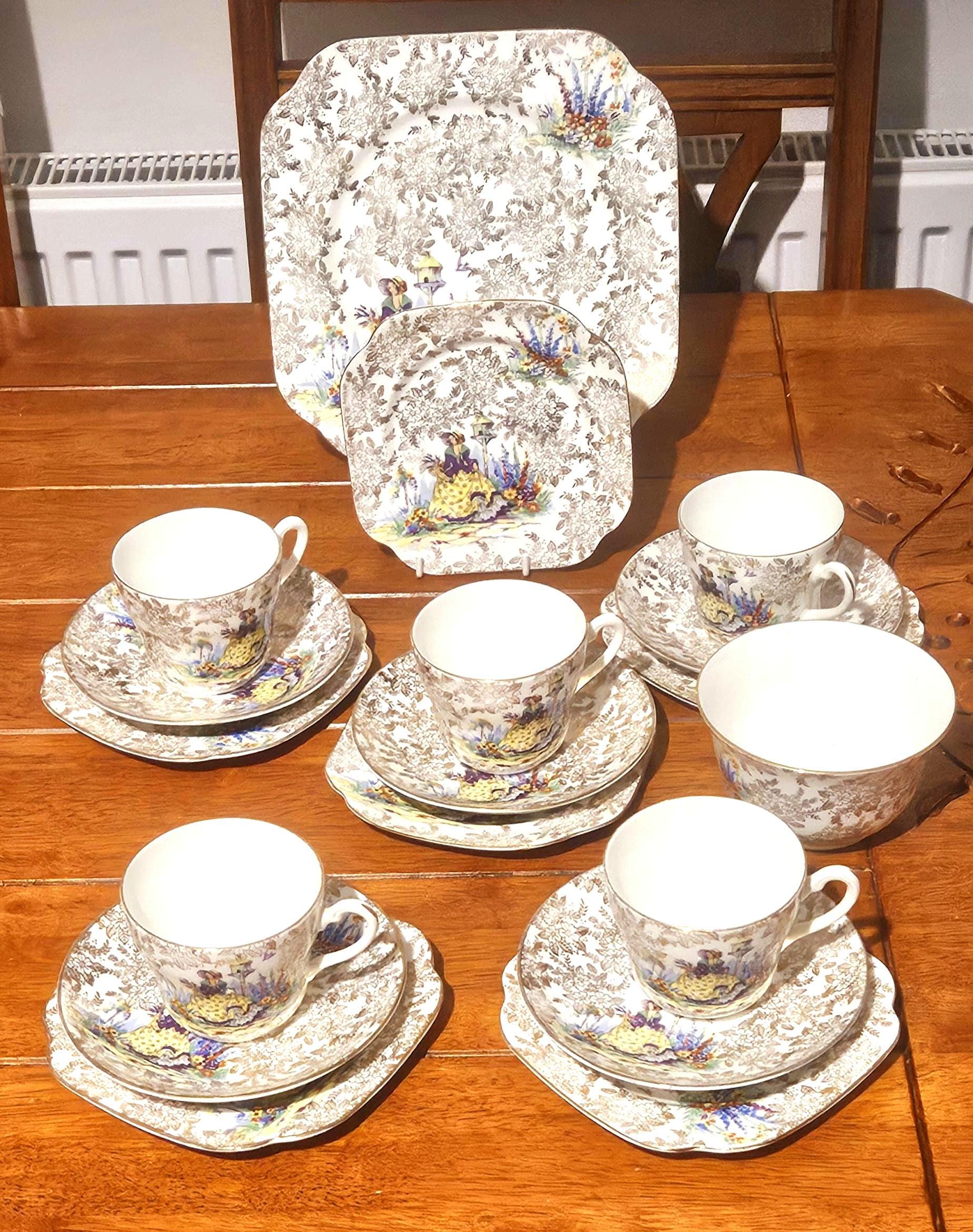 Vintage Colclough Lady in the Garden Crinoline Lady Tea Set | 17pc