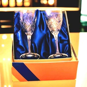 Vintage Schott Zwiesel Germany - Cut Crystal Wine Glasses X 2 - Brand New Boxed
