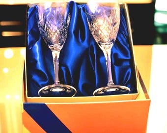 Vintage Schott Zwiesel Germany - Cut Crystal Wine Glasses X 2 - Brand New Boxed