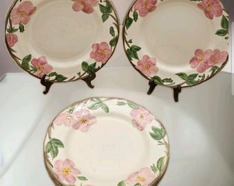 Platos llanos vintage de 27 cm de la marca Franciscan Eathenware, de la década de 1940, con diseño Desert Rose, procedentes de Staffordshire, Inglaterra. Juego de 5 unidades.