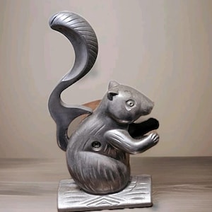 Vintage Working Cond Silver Tone Metal Nut Cracker Squirel Figurine  Ornament