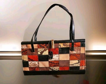 Vintage Snakeskin Patchwork Leather Handbag: 70s Boho Chic Purse