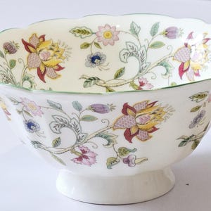 Minton Haddon Hall Green Edge Scalloped  Footed Floral  Snack Nuts Candy Bowl Vintage