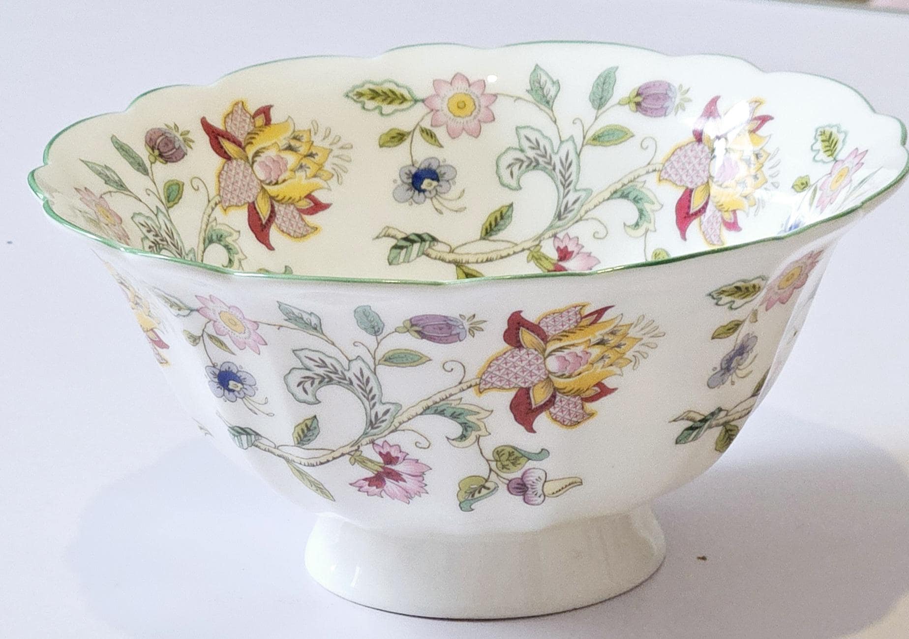 Minton Haddon Hall Green Edge Scalloped Footed Floral Snack Nuts