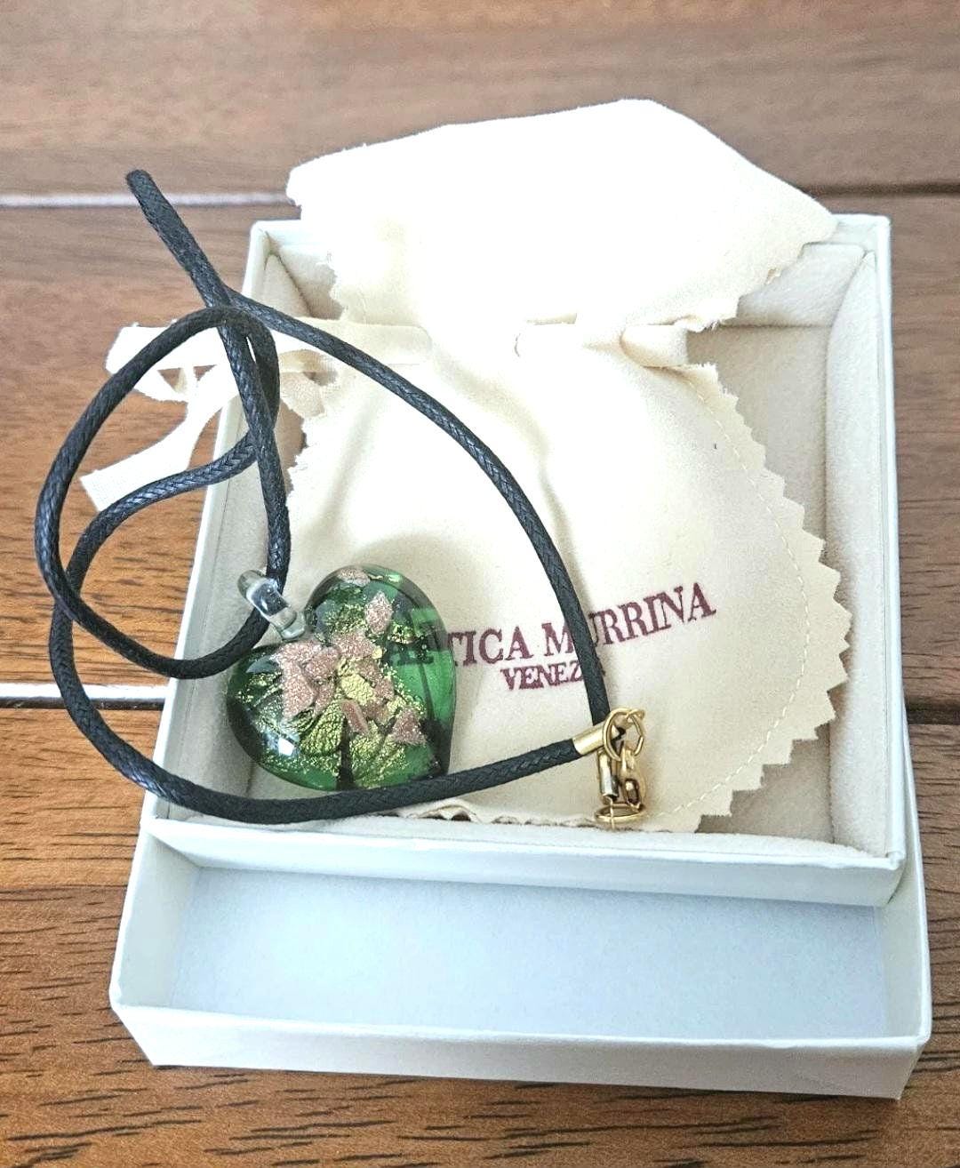 Antica Murrina Venezia Tender Emerald Heart Pendant on Leather
