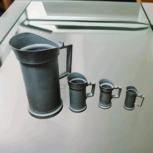 Antique Set Of 4 French Late 19th Century Pewter Measuring Jugs