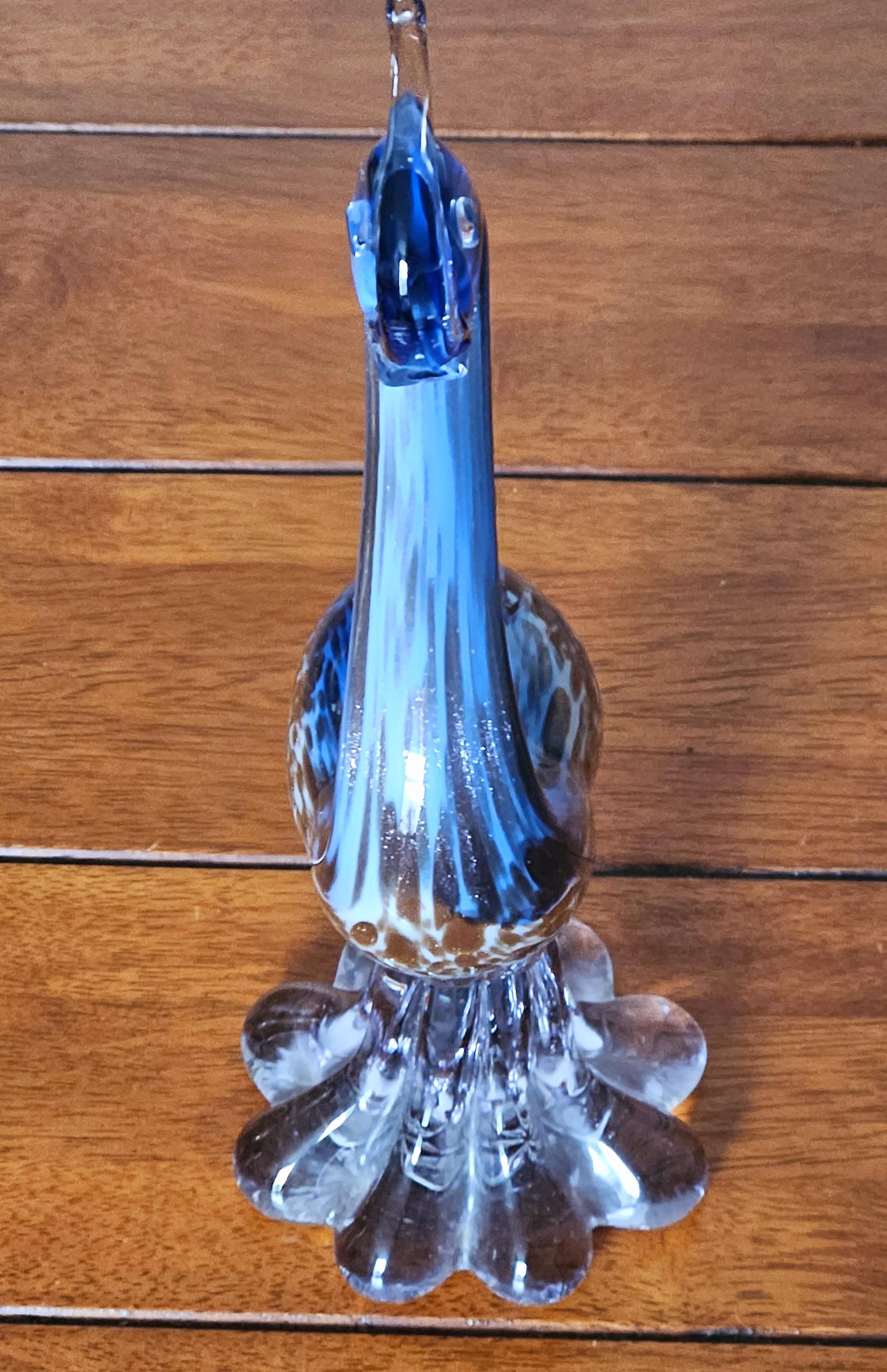 Vintage Murano Swan Art Glass Blue Swirl Gold Flecks 28 Cm Italy