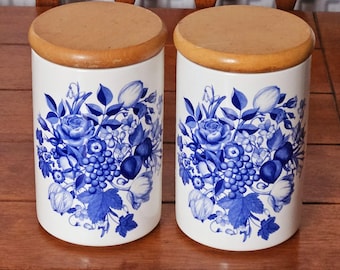 Portmeirion Harvest Blue Kitchen Canisters: Large Pottery Storage Jars