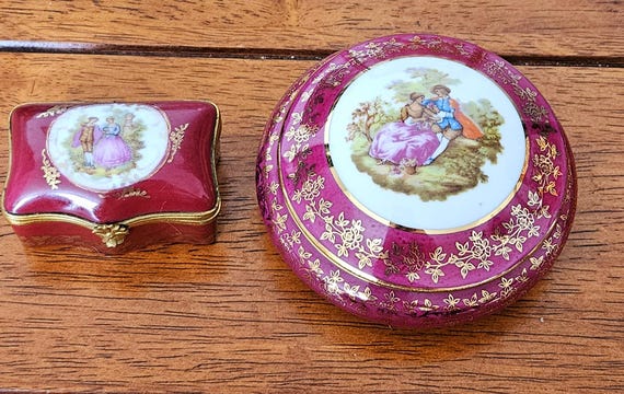 Vintage Red Limoges Porcelain Trinket Box: French Baroque 