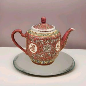 Vintage Chinese Jingdezhen Mun Shou Longevity Porcelain Teapot
