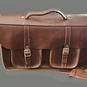 Bolso bandolera vintage de piel de búfalo marrón resistente para hombre, maletín para portátil
