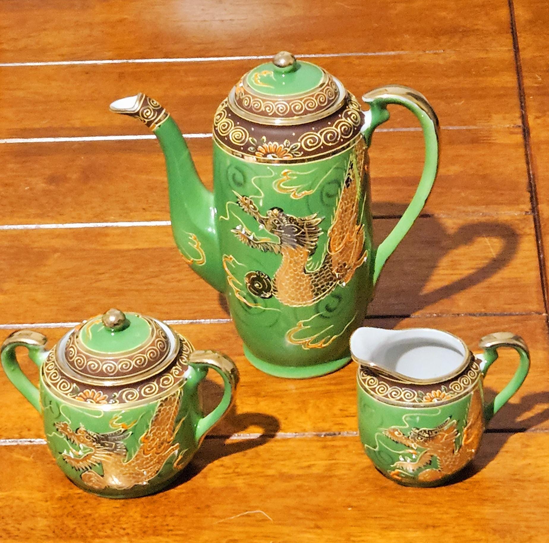 Vintage 20th C Japanese Handpainted Porcelain Coffee Set Dragon