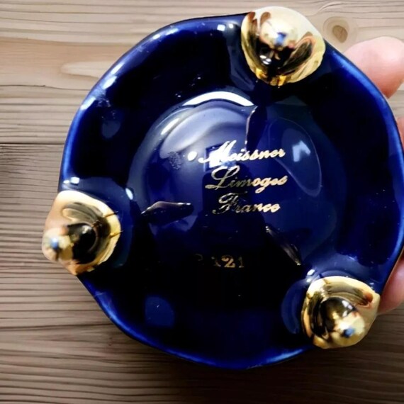 Vintage Limoges Porcelain Trinket Box: Cobalt Blue & Gold Courting