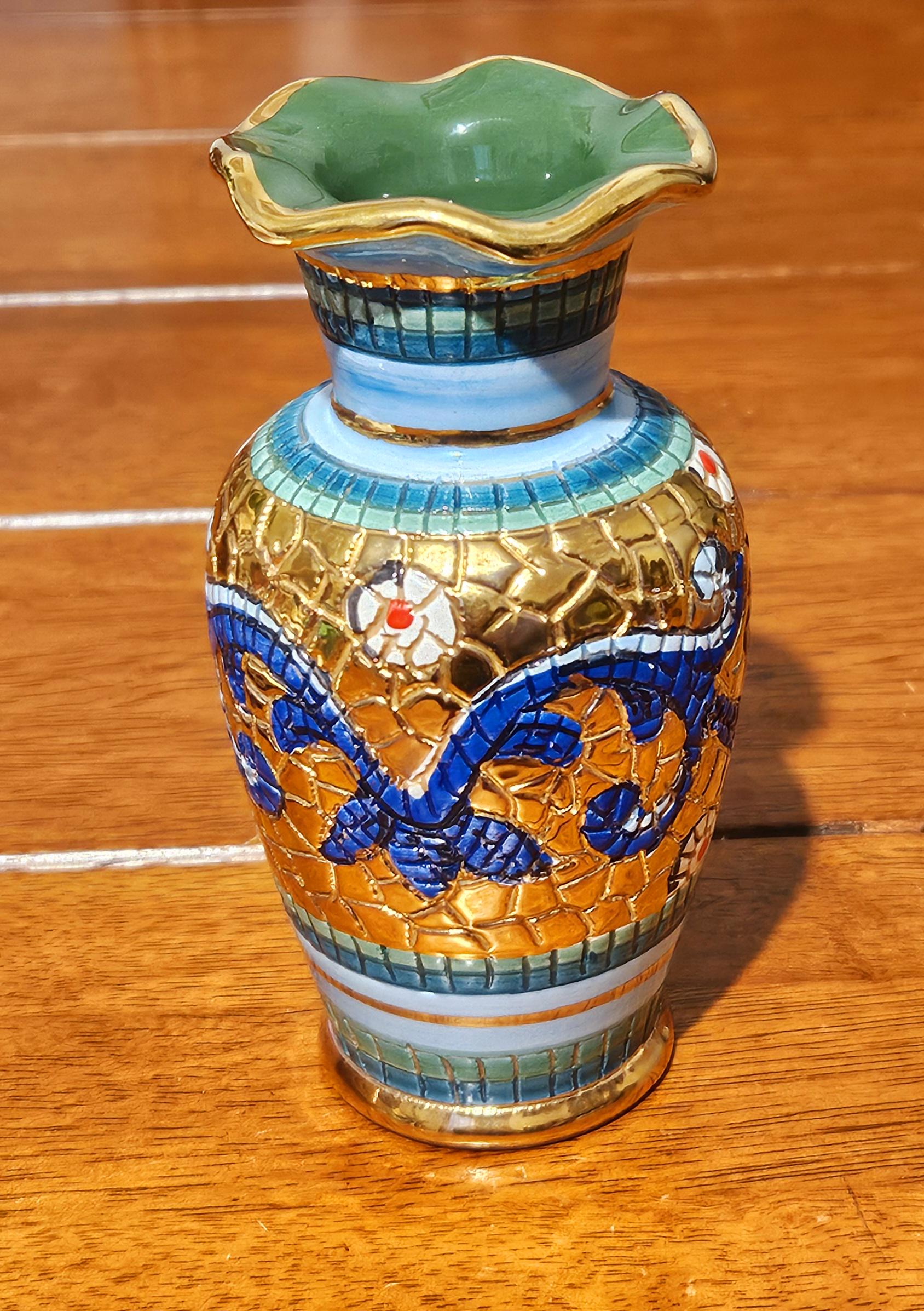 Italian Ceramic Vase 花瓶 磁器 イタリア製 約50cm Piccadilly Ceramics Italy Hand-painted Vase, 24K Gold Mosaic