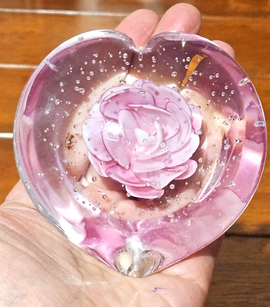 Paperweight Picture Heart-shaped Art Glass Paperweight With Flower Inside – Handmade ...
