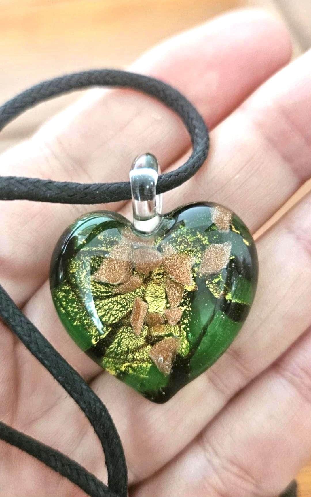 Antica Murrina Venezia Tender Emerald Heart Pendant on Leather