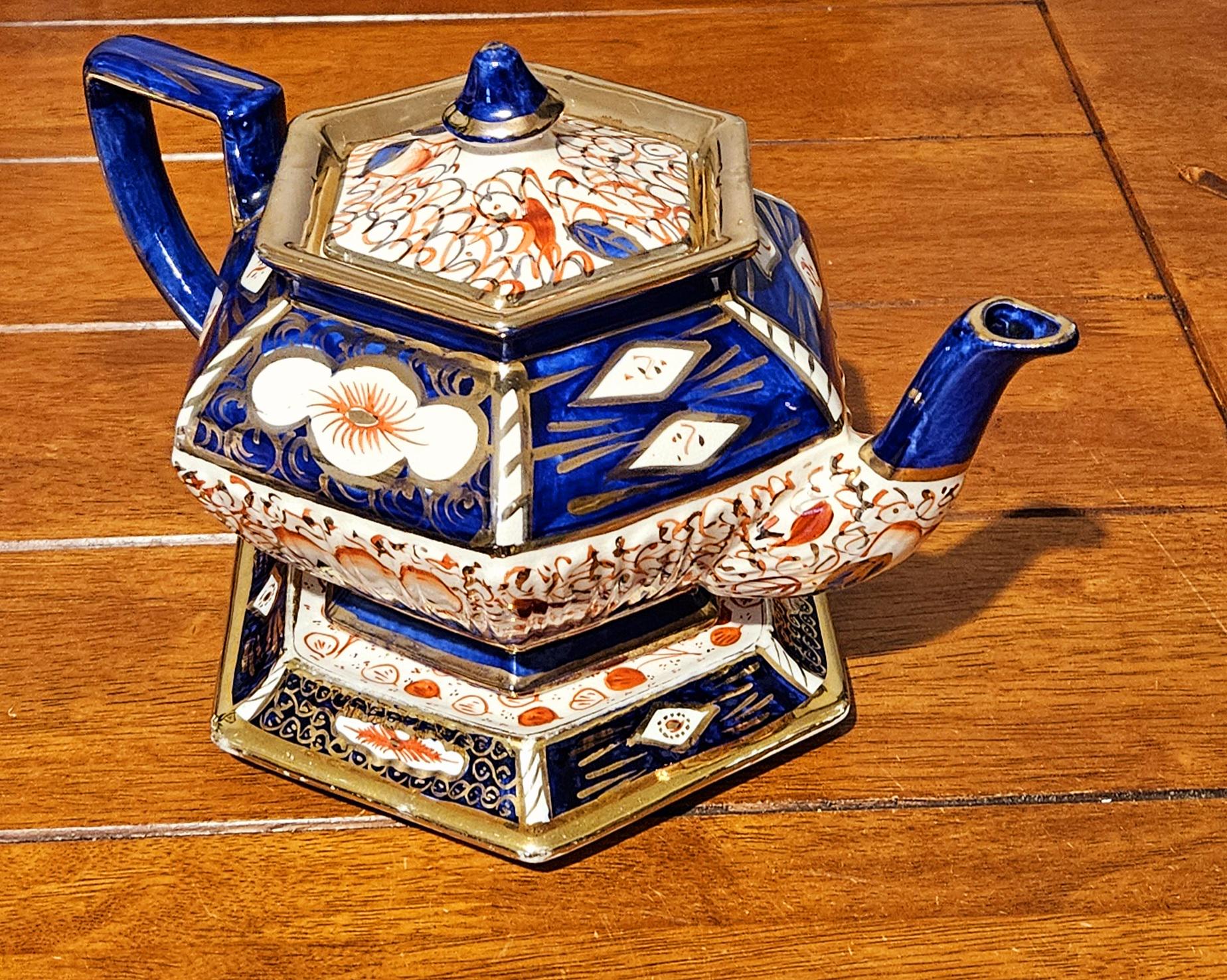 Art Deco Hexagonal Teapot With Trivet Stand - Arthur Wood & Sons
