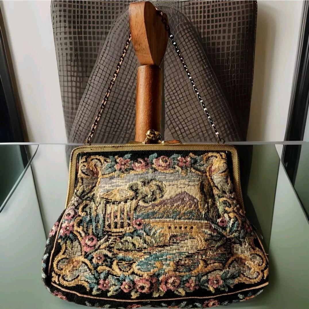 Victorian Style West Germany Purse Handbag Walborg Floral Tapestry