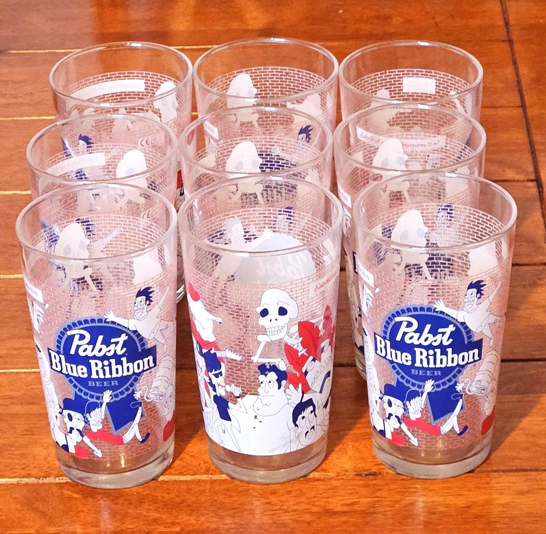 9 Vintage Collectible Pabst Blue Ribbon 0126 Pint Beer Glasses
