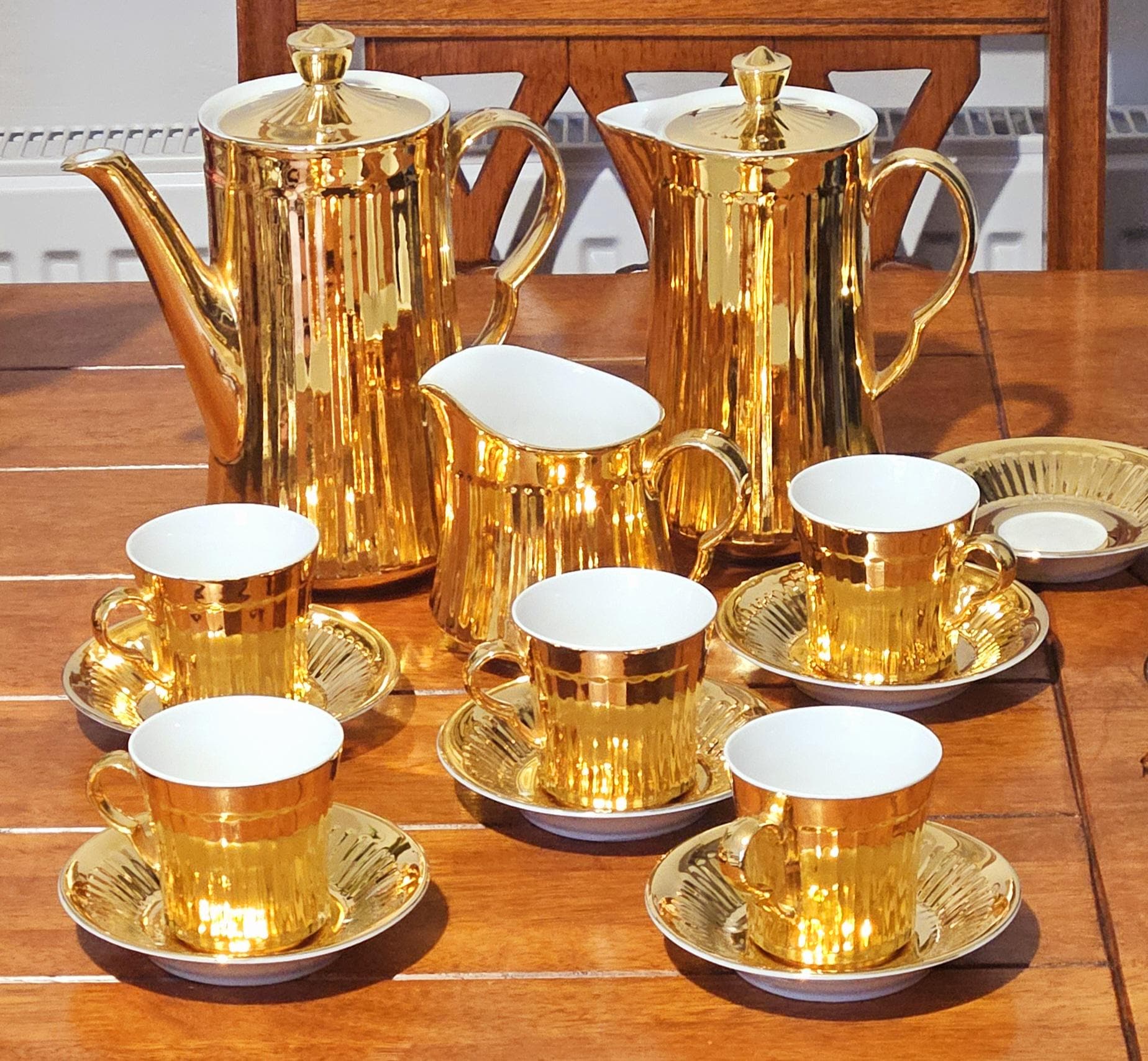 Vintage Royal Worcester Gold Lustre Fluted Tea Coffee Set • 14