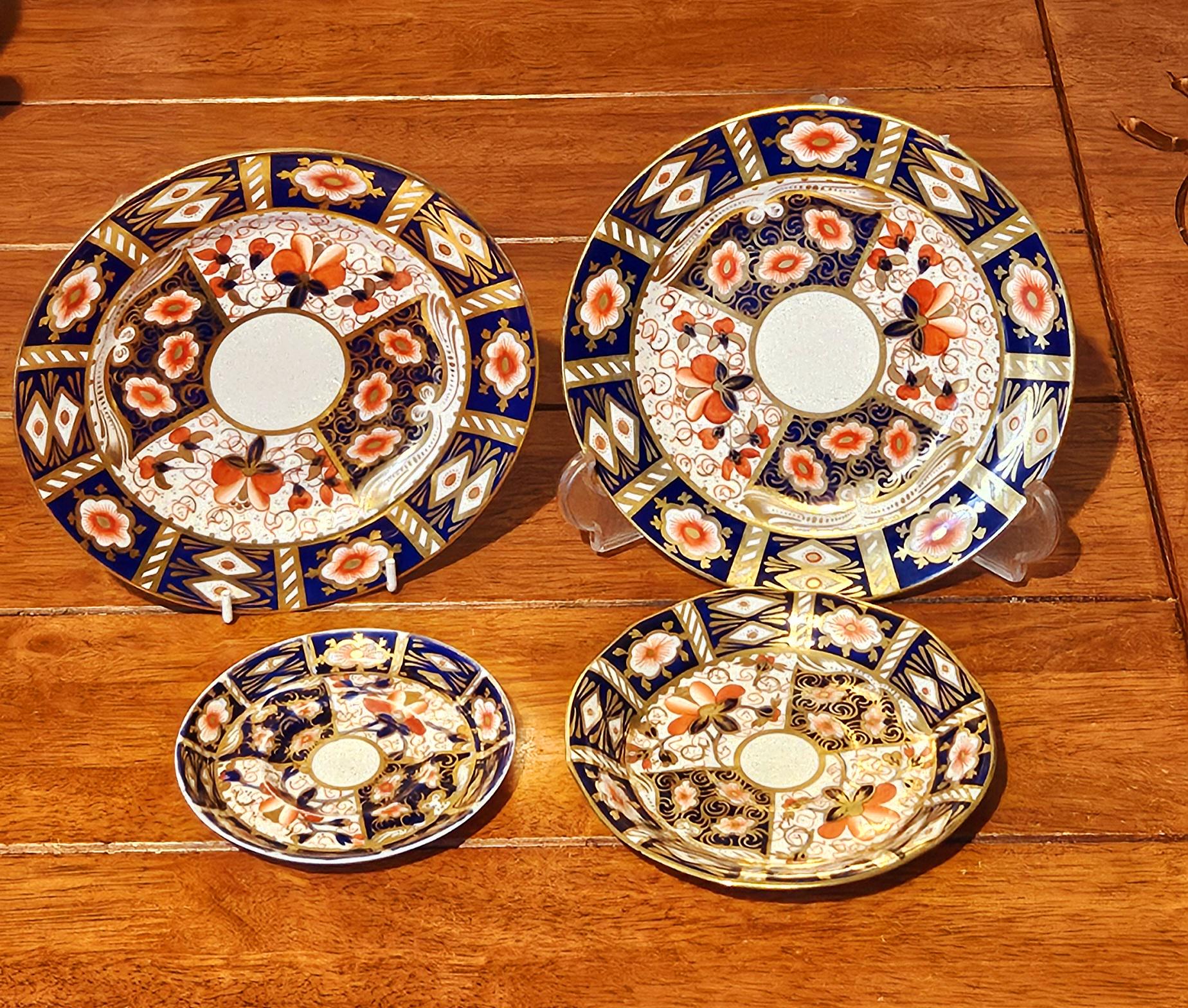 Rare 1910 Royal Crown Derby 2451 Imari 4pc Tea Plate & Saucer