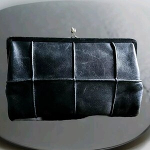 JANE SHILTON Black 100% Genuine Leather Vintage Clutch Purse Made