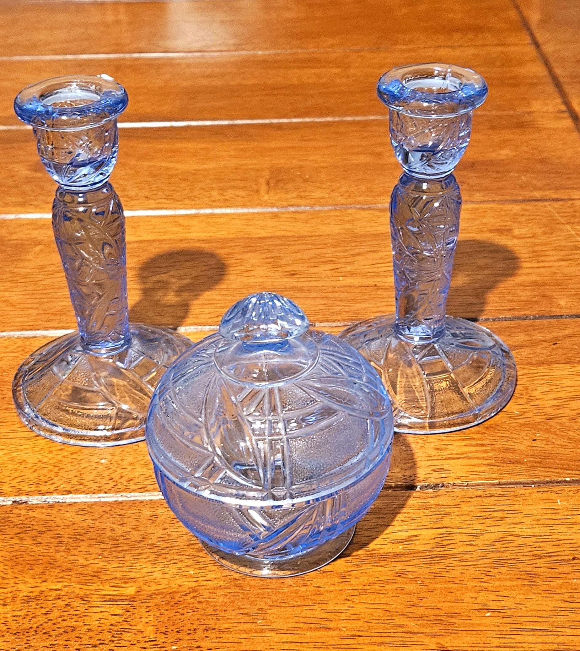 Vintage Blue Glass Dressing Table Set - Etsy