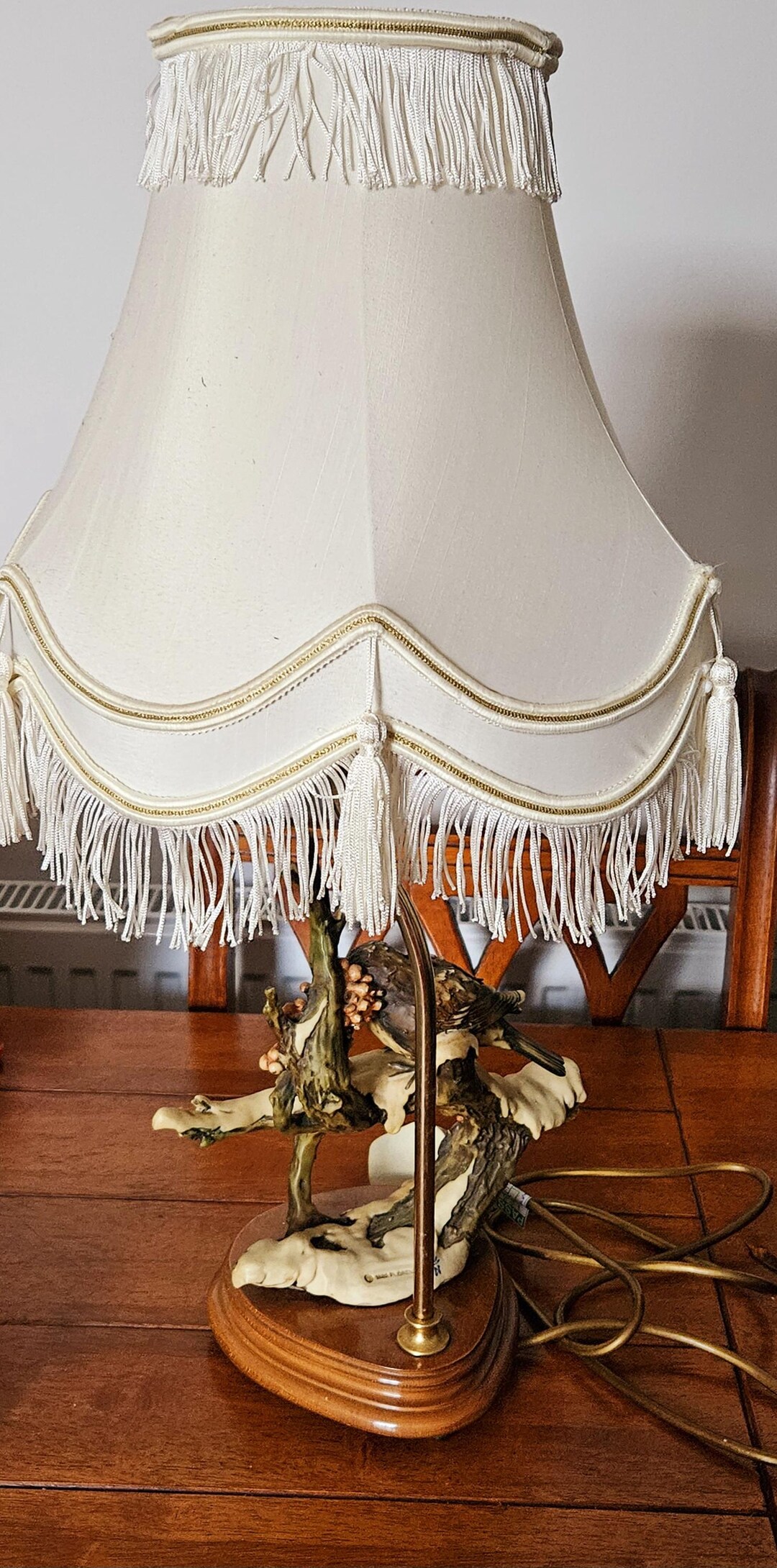 Vintage Giuseppe Armani Florence Table Lamp With Bird on A Branch