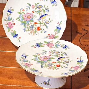 Aynsley Pembroke Bone China Cake Plate and Pedestal Stand